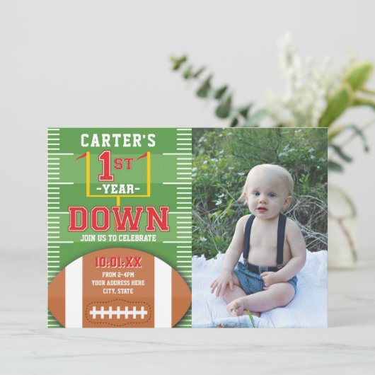 Eerste jaardag Football Rood eerste geboortedag fo Kaart (Staand voorkant)