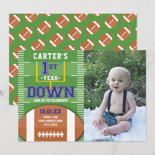 Eerste jaardag Footballs jongens eerste geboorteda Kaart (Voorkant / Achterkant)