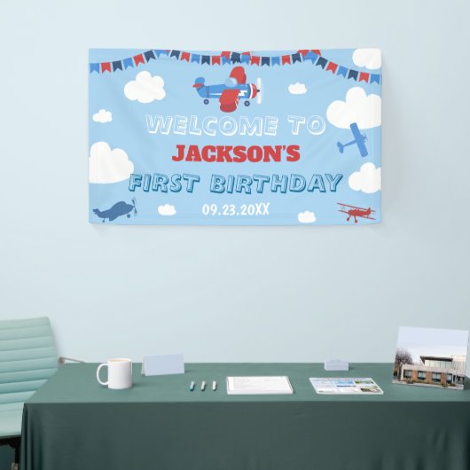 Eerste jaarvlucht van één jaar met gevlogen achter spandoek (Beurs)