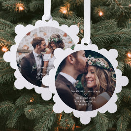 Eerste Jubileum 2 Trouwfoto's Papier Kerst Ornament Kaart