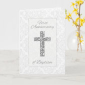 Eerste Jubileum Baptisme Blessings Cross Swirls Kaart (Gele Bloem)