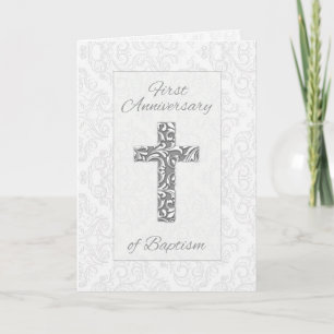 Eerste Jubileum Baptisme Blessings Cross Swirls Kaart