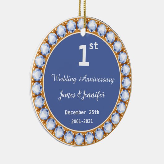Eerste Jubileum diamant Aangepaste namen Keramisch Ornament (Rechts)