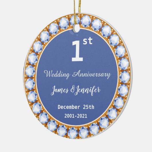 Eerste Jubileum diamant Aangepaste namen Keramisch Ornament (Links)