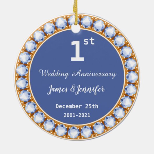 Eerste Jubileum diamant Aangepaste namen Keramisch Ornament (Achterkant)