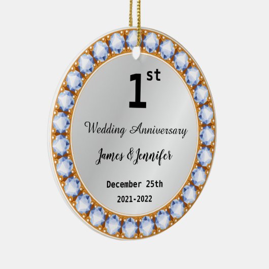 Eerste Jubileum diamant Aangepaste namen Keramisch Ornament (Rechts)