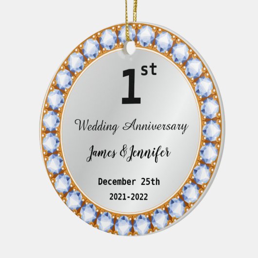 Eerste Jubileum diamant Aangepaste namen Keramisch Ornament (Links)