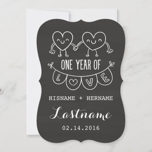 Eerste Jubileum Gift Chalk Hearts Invitations Kaart (Voorkant)