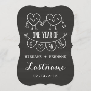 Eerste Jubileum Gift Chalk Hearts Invitations Kaart