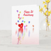 Eerste Jubileum Rode hemel en ballonnen Kaart (Gele Bloem)