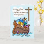 Eerste Jubileum van Baptism Boy Noah's Ark Kaart (Gele Bloem)