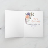 Eerste Jubileum van het huwelijk Floral Paarse Peo Kaart (Binnen)