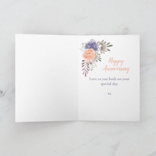 Eerste Jubileum van het huwelijk Floral Paarse Peo Kaart (Binnen)