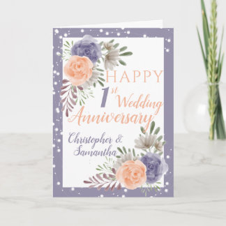 Eerste Jubileum van het huwelijk Floral Paarse Peo Kaart