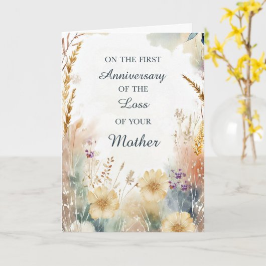 Eerste Jubileum van het verlies van moeder wilde b Kaart (Gele Bloem)