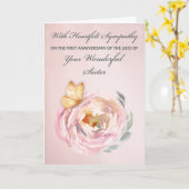 Eerste Jubileum van verlies van zuster Butterfly Kaart (Gele Bloem)