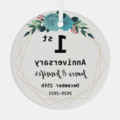 Eerste Jubileum voor bruiloft Aangepaste namen en  Glas Ornament (Achterkant)