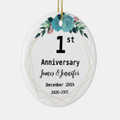 Eerste Jubileum voor bruiloft Aangepaste namen en  Keramisch Ornament (Rechts)