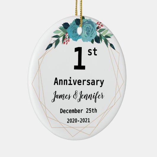 Eerste Jubileum voor bruiloft Aangepaste namen en  Keramisch Ornament (Rechts)