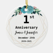 Eerste Jubileum voor bruiloft Aangepaste namen en  Keramisch Ornament (Voorkant)