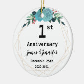 Eerste Jubileum voor bruiloft Aangepaste namen en  Keramisch Ornament (Links)