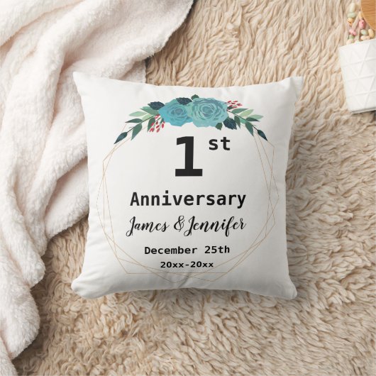 Eerste Jubileum voor bruiloft Aangepaste namen en  Kussen (Deken)