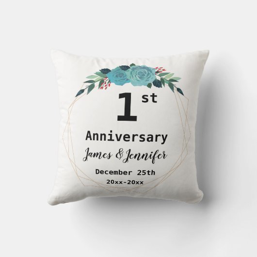 Eerste Jubileum voor bruiloft Aangepaste namen en  Kussen (Achterkant)