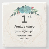 Eerste Jubileum voor bruiloft Aangepaste namen en  Stenen Onderzetter (Voorkant)