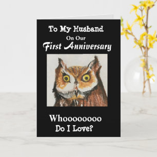 Eerste Jubileum voor mijn man Funny Owl Kaart