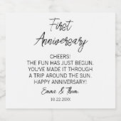 Eerste Jubileum voor Pas getrouwd paar eEngagement Likeurfles Etiket (Enkel label)