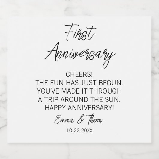 Eerste Jubileum voor Pas getrouwd paar eEngagement Likeurfles Etiket (Enkel label)