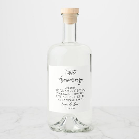 Eerste Jubileum voor Pas getrouwd paar eEngagement Likeurfles Etiket (Voorkant)