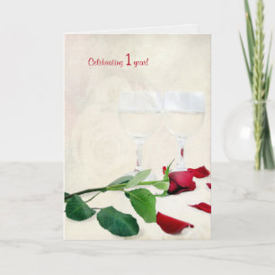 Eerste jubileum wijn en rozen kaart