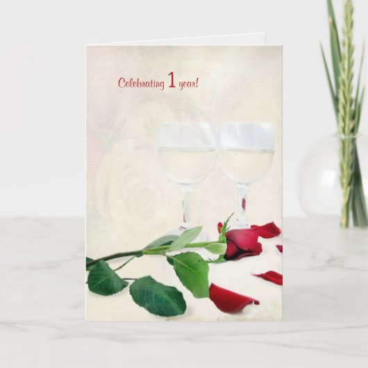 Eerste jubileum wijn en rozen kaart (Voorkant)
