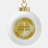 Eerste kampioen race winnares gouden medaille keramische bal ornament (Voorkant)