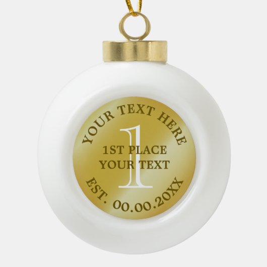 Eerste kampioen race winnares gouden medaille keramische bal ornament (Voorkant)