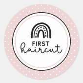 Eerste kapsel regenbogen en polka dots mijlpaal ronde sticker (Voorkant)