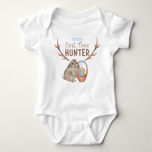 Eerste keer Hunter Easter Bunny en Egg Basket Boy Romper (Voorkant)