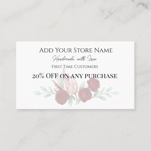 Eerste keer klanten Elegante Bloemen Waterverf Kortingskaartje (Voorkant)