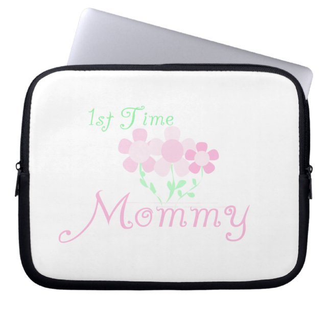 Eerste keer mammie roze bloemen cadeautjes laptop sleeve (Voorkant)
