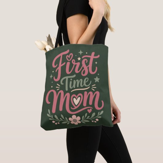 Eerste keer moeder Cute bloemige moeder schap desi Tote Bag (Dichtbij)