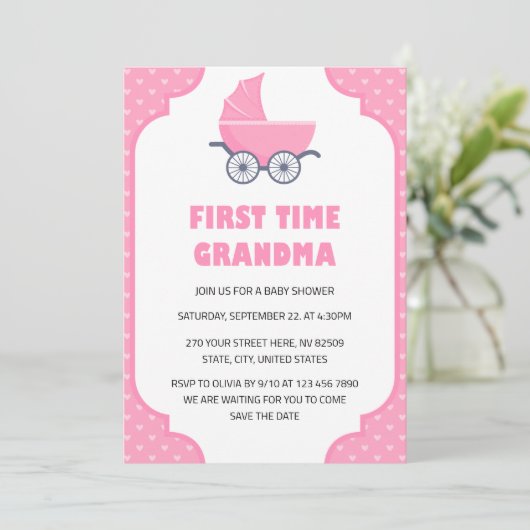 Eerste keer oma Baby shower uitnodiging (Staand voorkant)