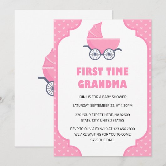 Eerste keer oma Baby shower uitnodiging (Voorkant / Achterkant)