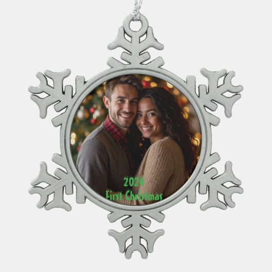  eerste kerst 2024 tin sneeuwvlok ornament (Voorkant)