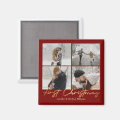 Eerste kerst, 4 foto's Collage Gouden Rode bruilof Magneet (Voorkant / Achterkant)