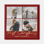 Eerste kerst, 4 foto's Collage Gouden Rode bruilof Magneet (Voorkant)