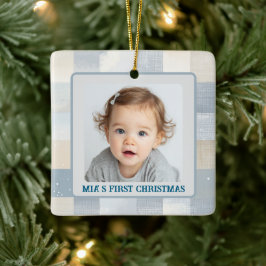 Eerste kerst aangepaste babyfoto vakantieornament keramisch ornament