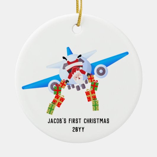 Eerste kerst, aangepaste foto, grappig Santa vlieg Keramisch Ornament (Voorkant)