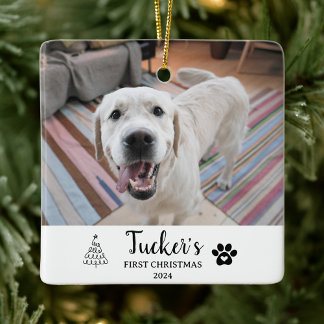 Eerste Kerst Aangepaste Hond Foto Keramisch Ornament