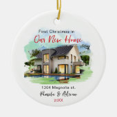 eerste kerst aangepaste huis foto keramisch ornament (Voorkant)